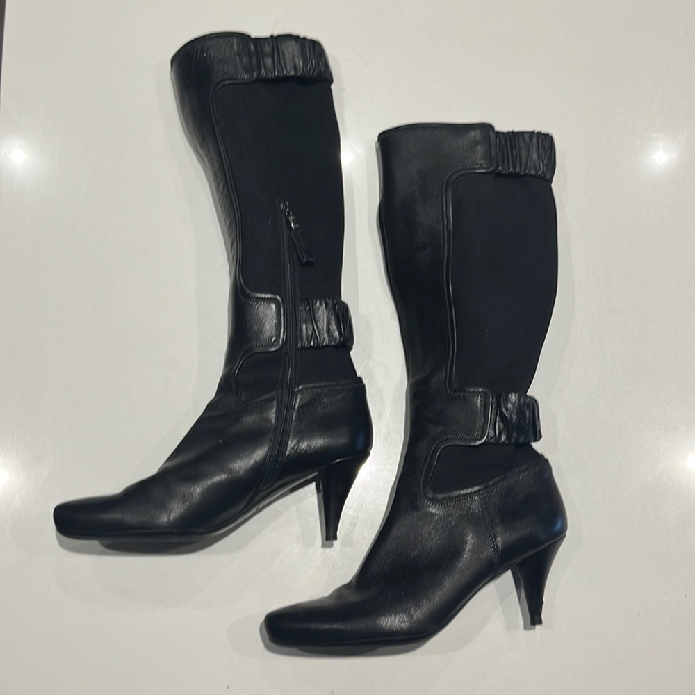PRADA KNEE HIGH LEATHER BOOTS black